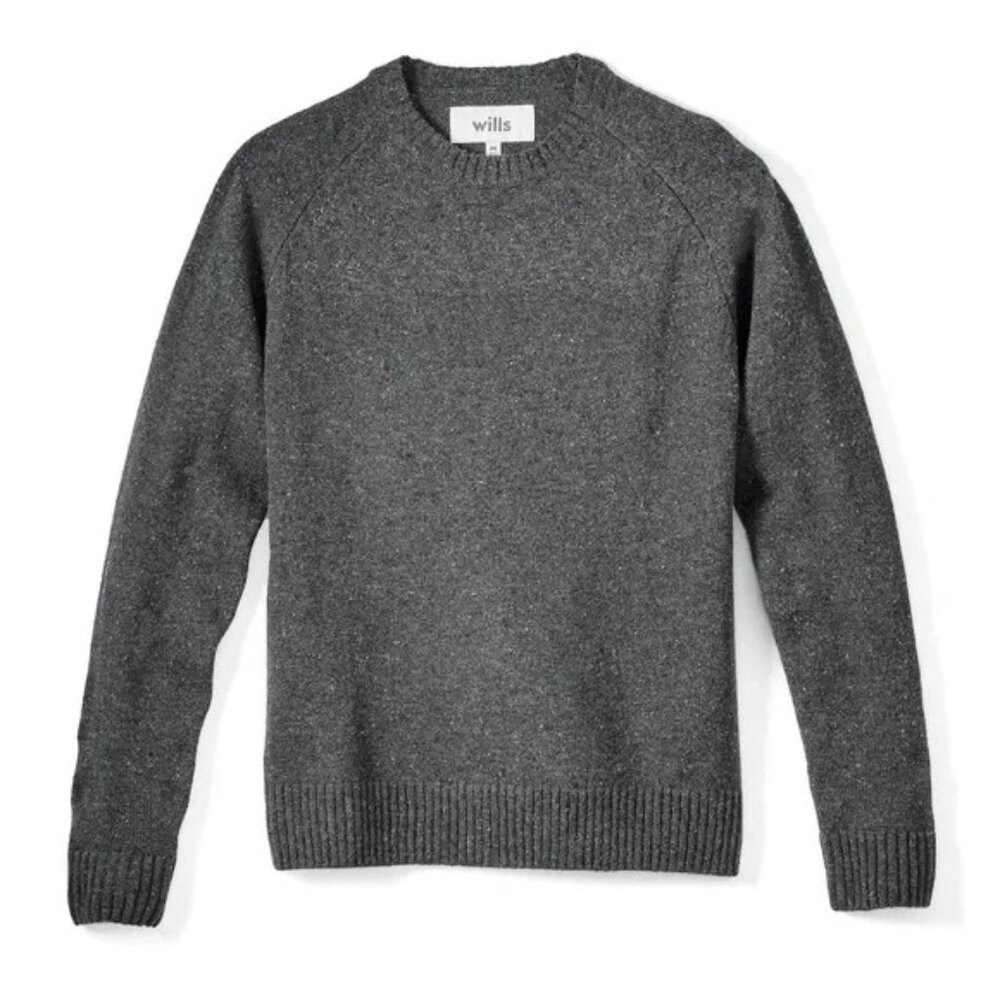 Wills Huckberry Speckled Wool Grey Crewneck Sweater, Mens Medium Size M